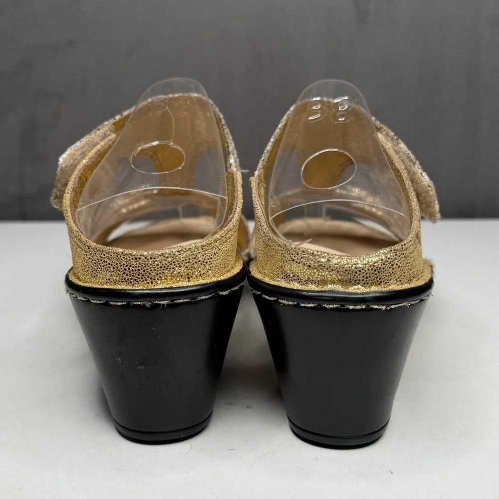Alegria Lara Wedge Sandals Womens 38 Gold Leather Rhinestone Snake Print LAR-669